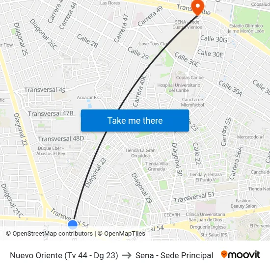 Nuevo Oriente (Tv 44 - Dg 23) to Sena - Sede Principal map