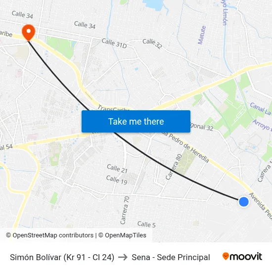 Simón Bolívar (Kr 91 - Cl 24) to Sena - Sede Principal map