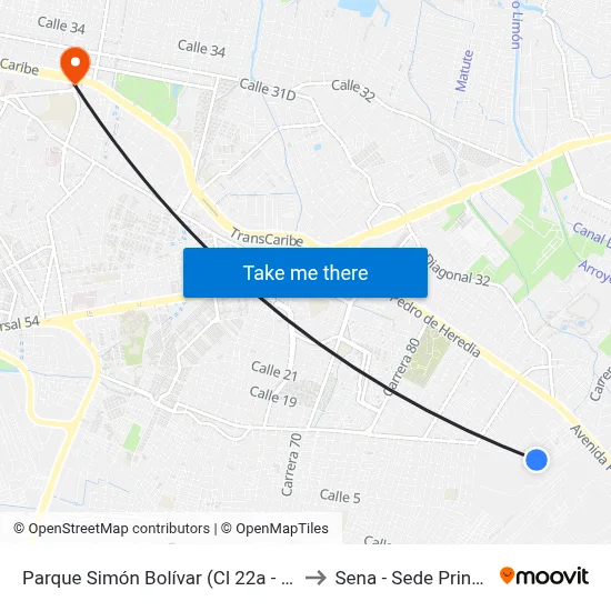 Parque Simón Bolívar (Cl 22a - Kr 91) to Sena - Sede Principal map