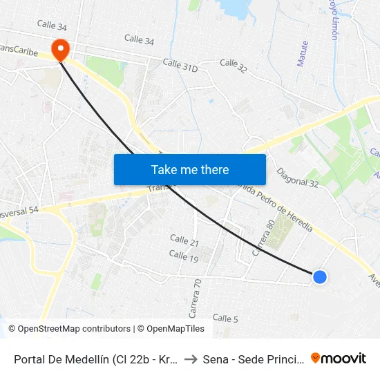 Portal De Medellín (Cl 22b - Kr 83) to Sena - Sede Principal map