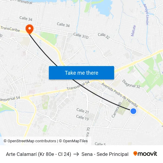 Arte Calamarí (Kr 80e - Cl 24) to Sena - Sede Principal map
