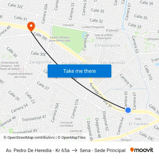 Av. Pedro De Heredia - Kr 65a to Sena - Sede Principal map
