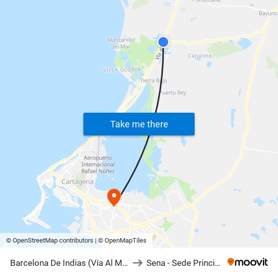 Barcelona De Indias (Vía Al Mar) to Sena - Sede Principal map
