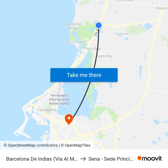 Barcelona De Indias (Vía Al Mar) to Sena - Sede Principal map