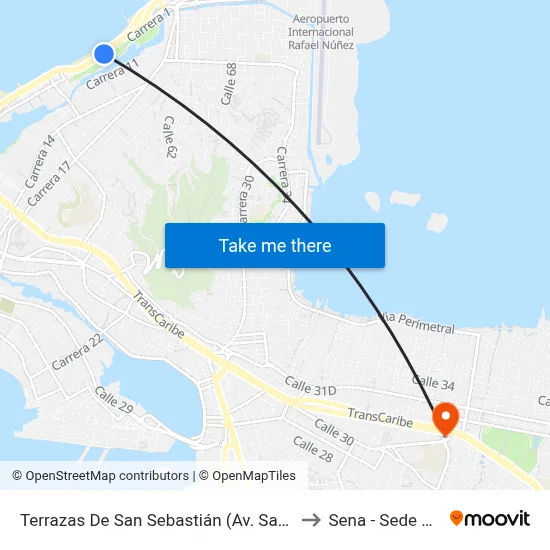 Terrazas De San Sebastián (Av. Santander - Cl 42a) to Sena - Sede Principal map