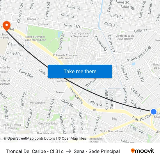 Troncal Del Caribe - Cl 31c to Sena - Sede Principal map