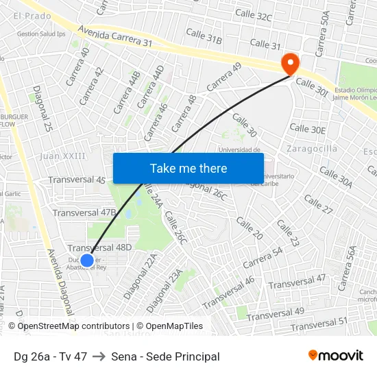 Dg 26a - Tv 47 to Sena - Sede Principal map