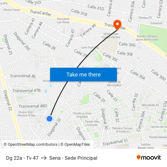 Dg 22a - Tv 47 to Sena - Sede Principal map