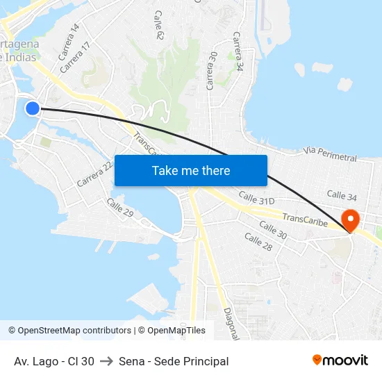Av. Lago - Cl 30 to Sena - Sede Principal map