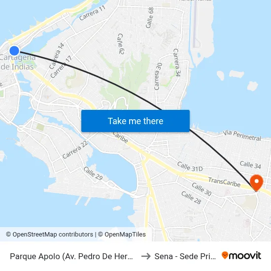 Parque Apolo (Av. Pedro De Heredia - Kr 2) to Sena - Sede Principal map