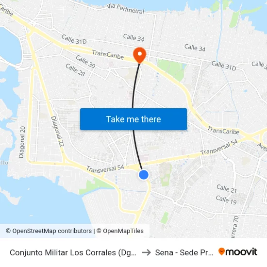 Conjunto Militar Los Corrales (Dg 30a - Tv 54) to Sena - Sede Principal map