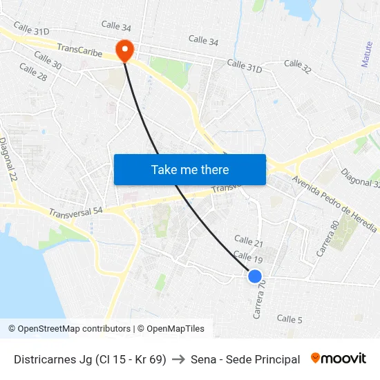 Districarnes Jg (Cl 15 - Kr 69) to Sena - Sede Principal map