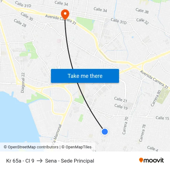 Kr 65a - Cl 9 to Sena - Sede Principal map