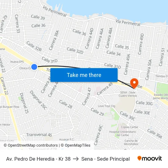 Av. Pedro De Heredia - Kr 38 to Sena - Sede Principal map