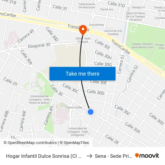 Hogar Infantil Dulce Sonrisa (Cl 30 - Tv 50a) to Sena - Sede Principal map