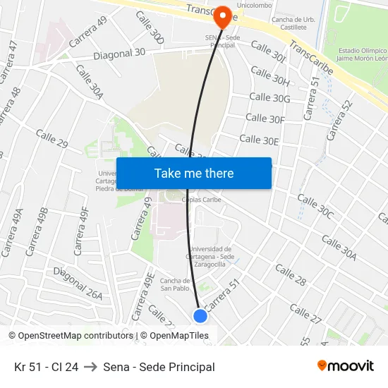 Kr 51 - Cl 24 to Sena - Sede Principal map