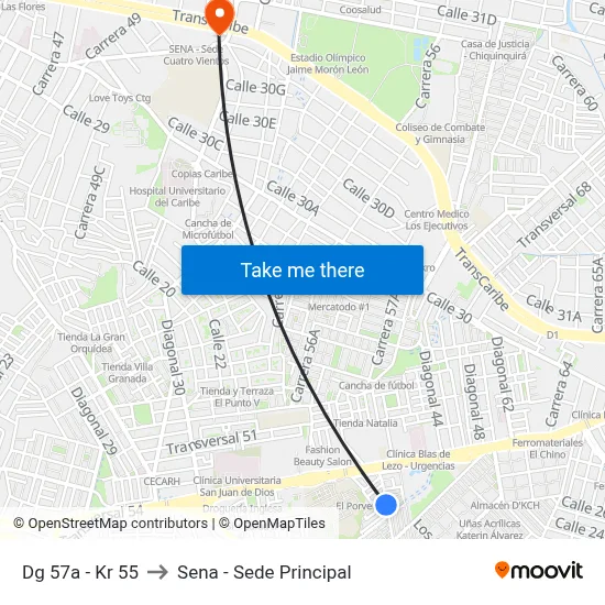 Dg 57a - Kr 55 to Sena - Sede Principal map