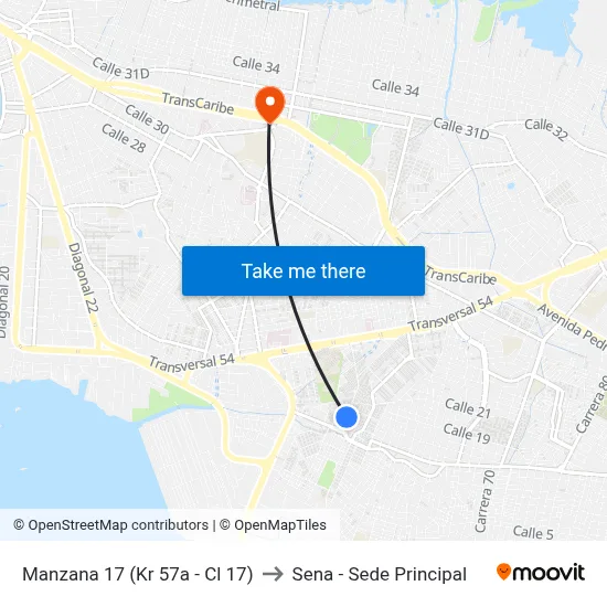 Manzana 17 (Kr 57a - Cl 17) to Sena - Sede Principal map