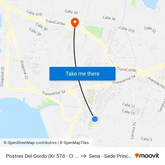 Postres Del Gordo (Kr 57d - Cl 13a) to Sena - Sede Principal map