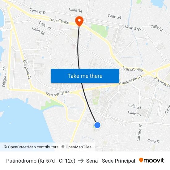 Patinódromo (Kr 57d - Cl 12c) to Sena - Sede Principal map
