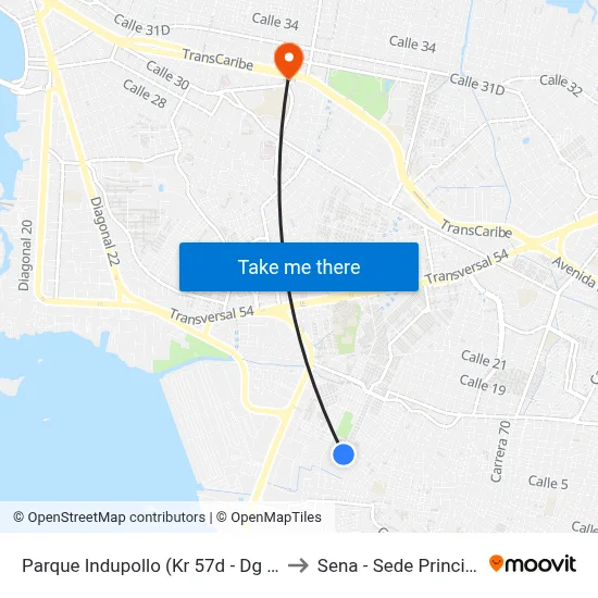 Parque Indupollo (Kr 57d - Dg 28) to Sena - Sede Principal map