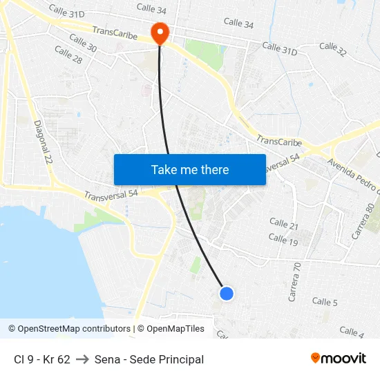 Cl 9 - Kr 62 to Sena - Sede Principal map