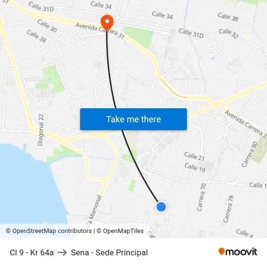Cl 9 - Kr 64a to Sena - Sede Principal map