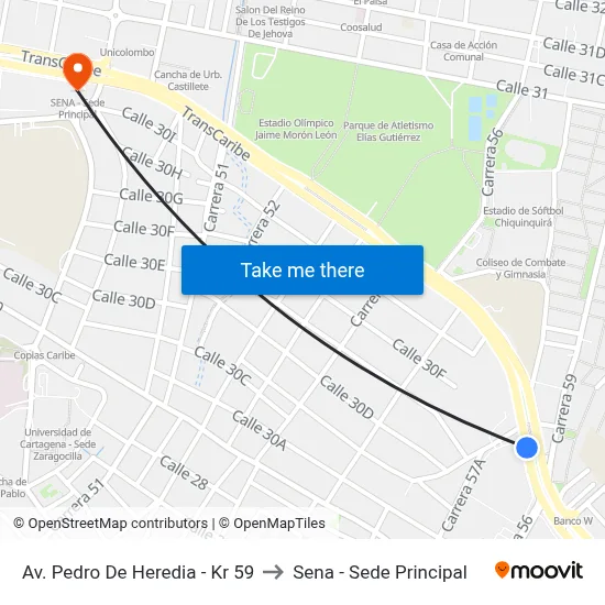 Av. Pedro De Heredia - Kr 59 to Sena - Sede Principal map