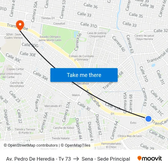 Av. Pedro De Heredia - Tv 73 to Sena - Sede Principal map
