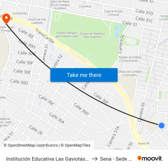 Institución Educativa Las Gaviotas (Tv 65 - Kr 31c) to Sena - Sede Principal map