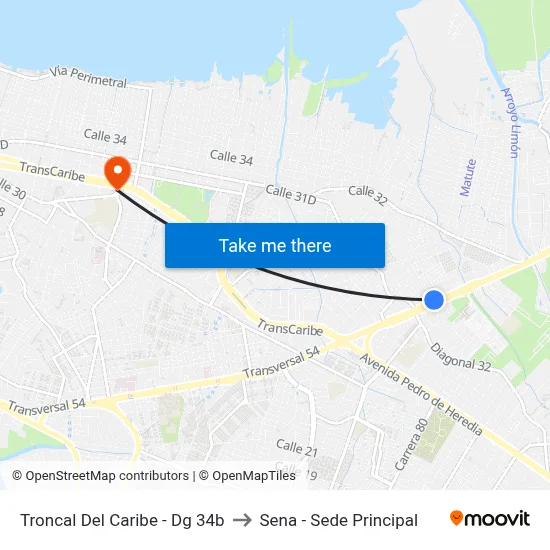 Troncal Del Caribe - Dg 34b to Sena - Sede Principal map