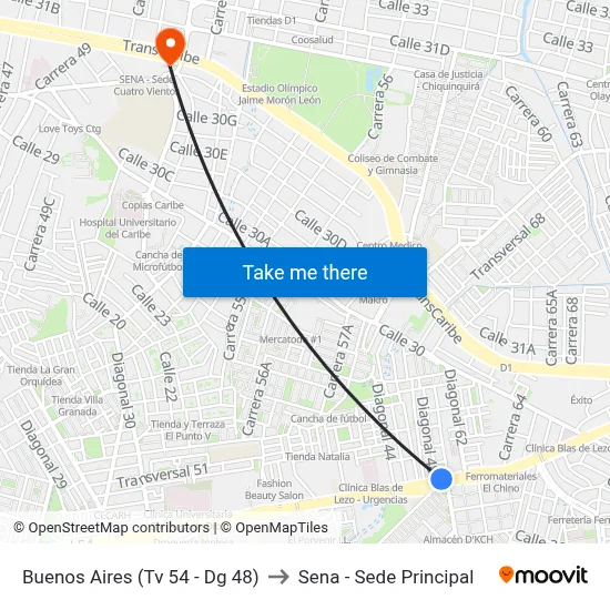 Buenos Aires (Tv 54 - Dg 48) to Sena - Sede Principal map