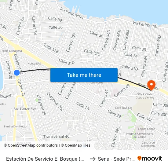 Estación De Servicio El Bosque (Dg 22 - Tv 33) to Sena - Sede Principal map