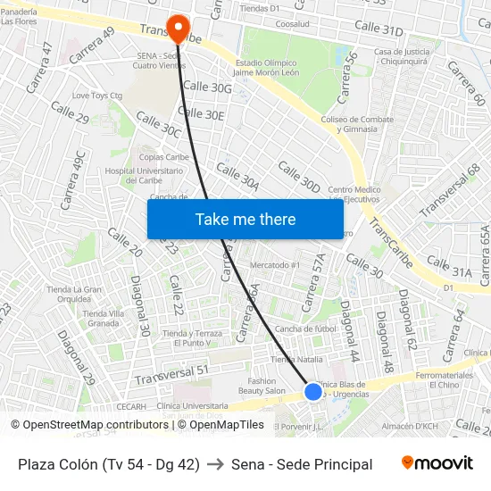 Plaza Colón (Tv 54 - Dg 42) to Sena - Sede Principal map