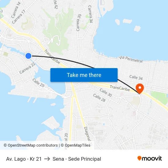Av. Lago - Kr 21 to Sena - Sede Principal map