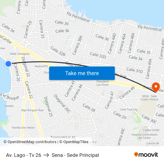 Av. Lago - Tv 26 to Sena - Sede Principal map