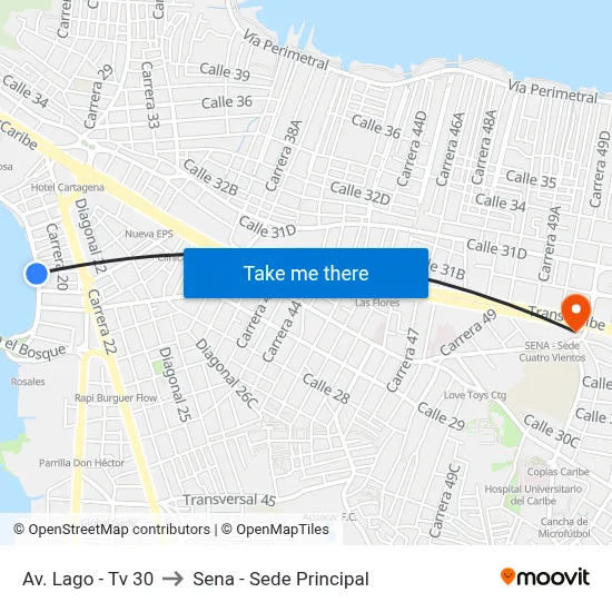 Av. Lago - Tv 30 to Sena - Sede Principal map