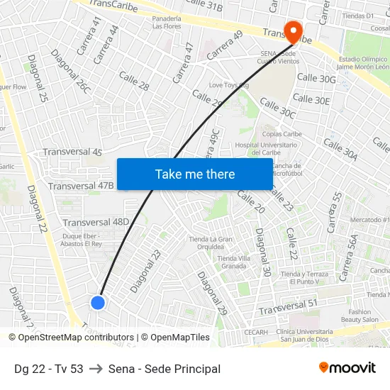 Dg 22 - Tv 53 to Sena - Sede Principal map