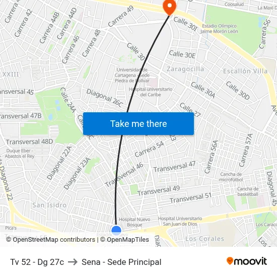 Tv 52 - Dg 27c to Sena - Sede Principal map