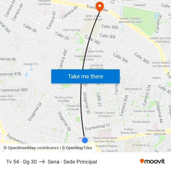 Tv 54 - Dg 30 to Sena - Sede Principal map