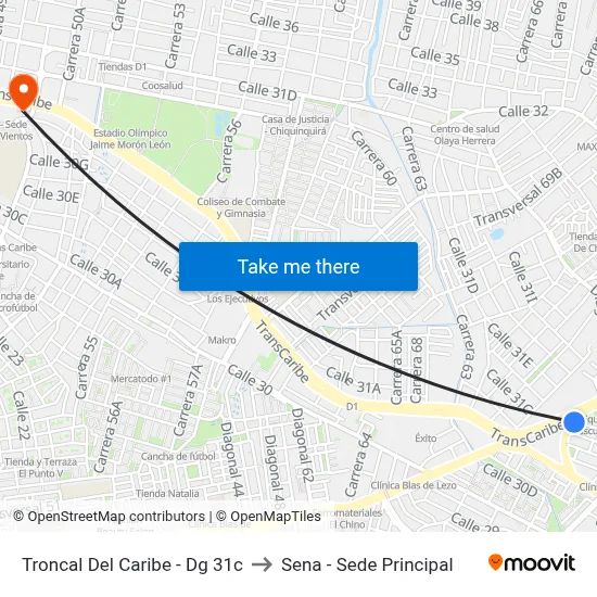Troncal Del Caribe - Dg 31c to Sena - Sede Principal map