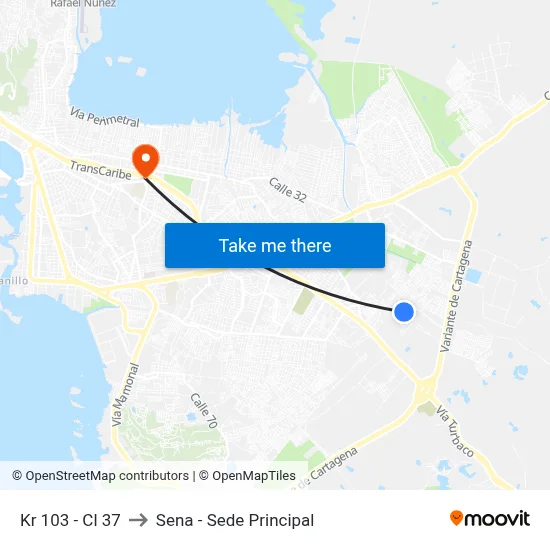 Kr 103 - Cl 37 to Sena - Sede Principal map