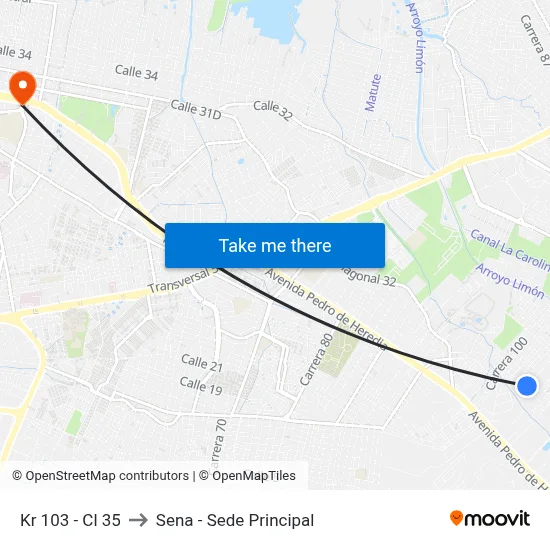 Kr 103 - Cl 35 to Sena - Sede Principal map