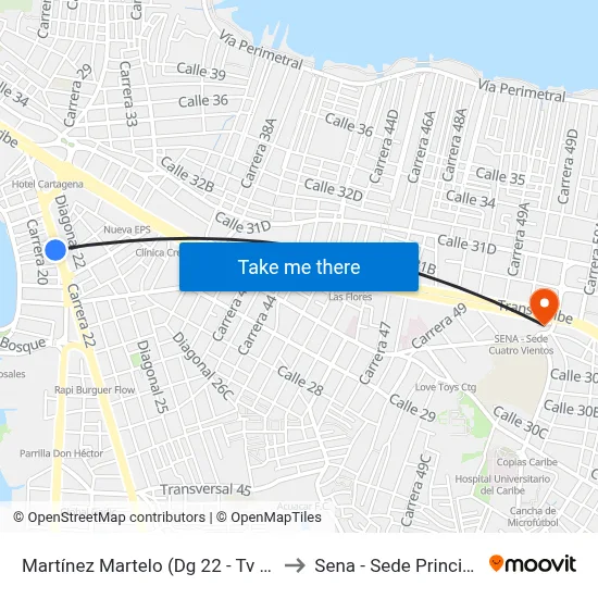 Martínez Martelo (Dg 22 - Tv 30) to Sena - Sede Principal map