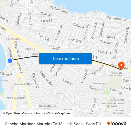 Cancha Martínez Martelo (Tv 33 - Dg 20) to Sena - Sede Principal map
