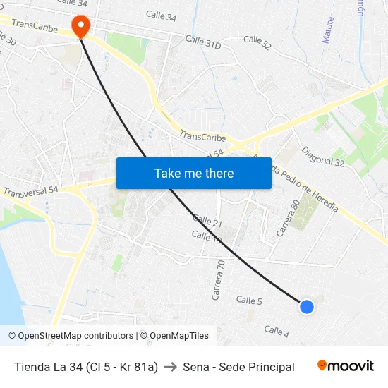 Tienda La 34 (Cl 5 - Kr 81a) to Sena - Sede Principal map
