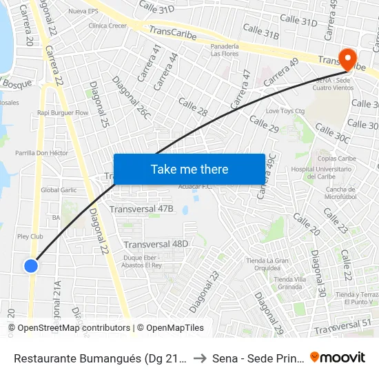 Restaurante Bumangués (Dg 21 - Tv 51) to Sena - Sede Principal map