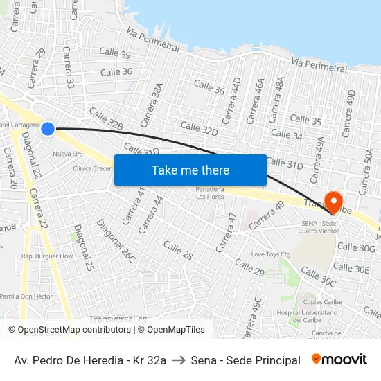 Av. Pedro De Heredia - Kr 32a to Sena - Sede Principal map