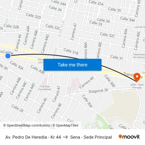 Av. Pedro De Heredia - Kr 44 to Sena - Sede Principal map