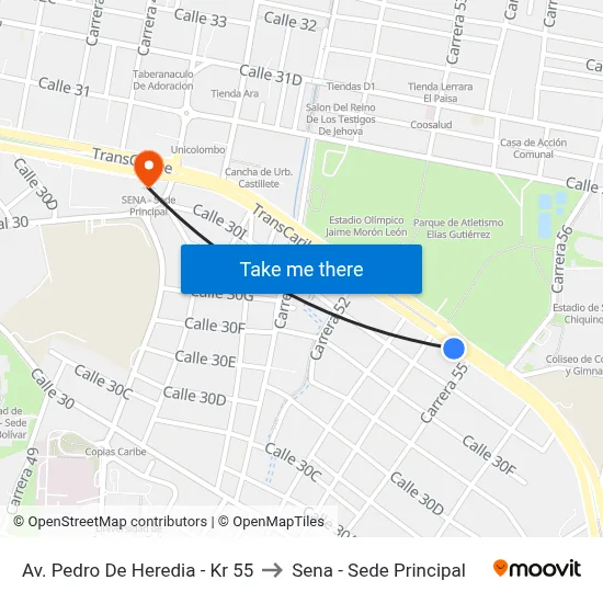 Av. Pedro De Heredia - Kr 55 to Sena - Sede Principal map